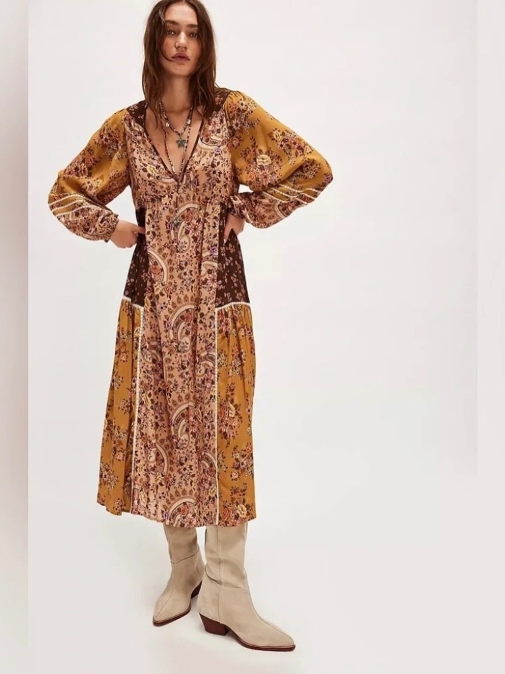 SPELL MELODY MIDI DRESS, SIZE SMALL